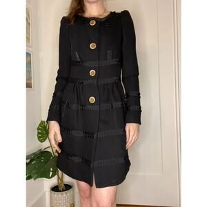 Anthropologie Leifsdottir Button Front Long Sleeve Embellished Coat Black 2